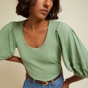Nation LTD Nigella Puff Sleeve Top In Green
